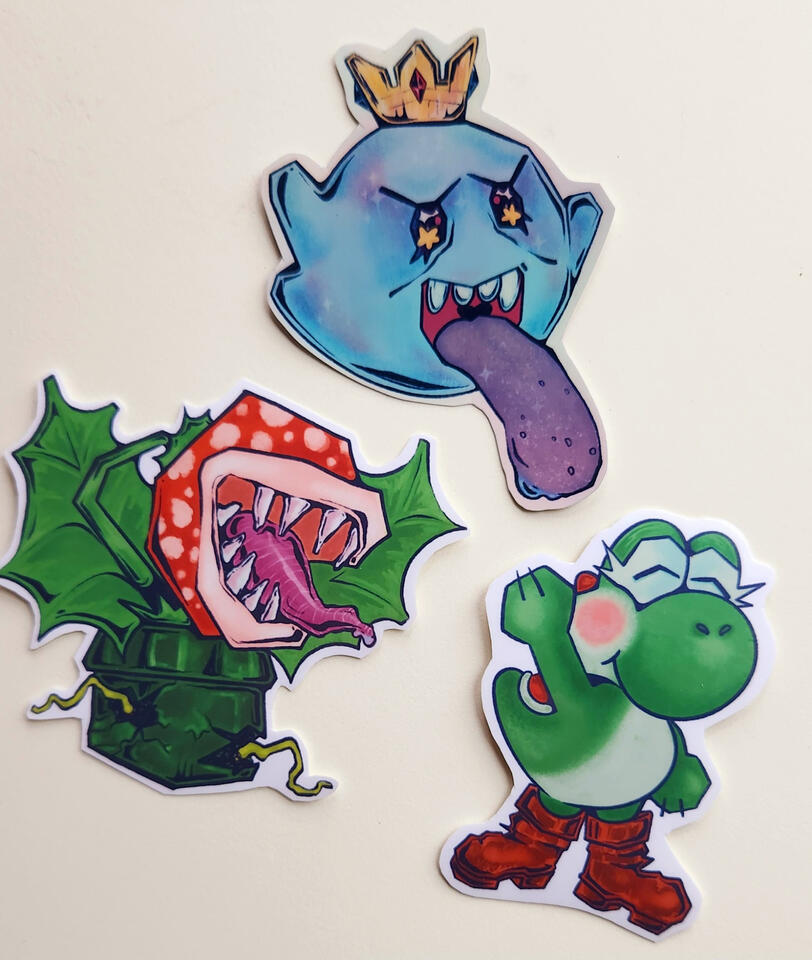 Nintendo Stickers: King boo, Piranha plant, and Yoshi